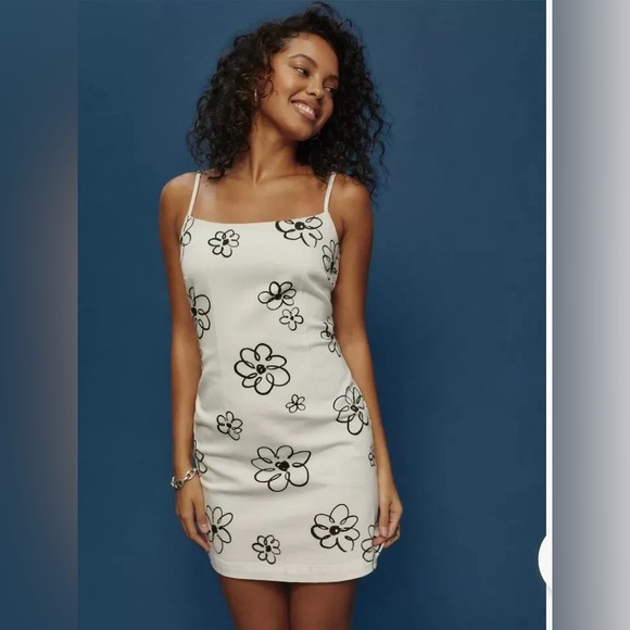 Reformation Denim Floral Bonnie Delphinia Mini Dress - Picture 2 of 13